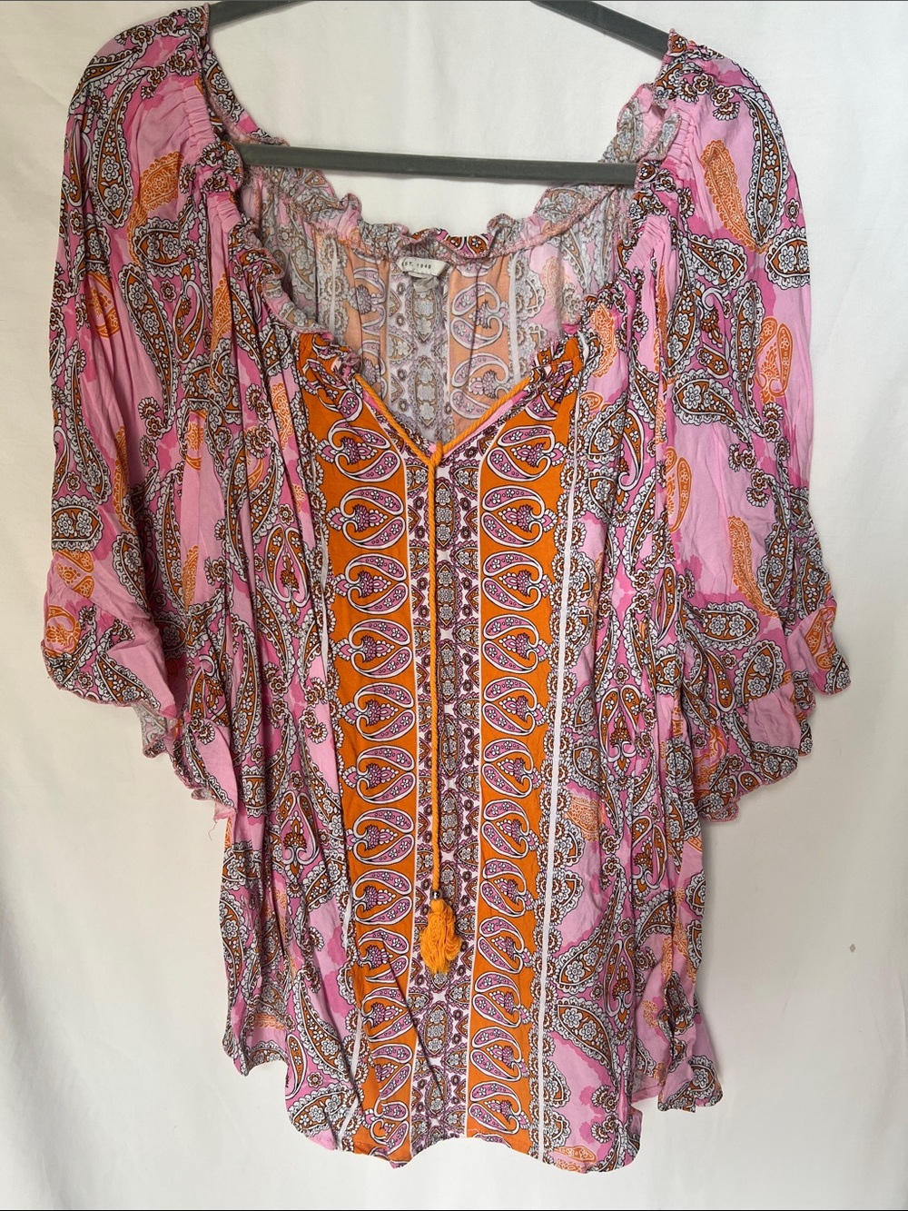 Cato Pink & Orange Paisley Peasant Tunic